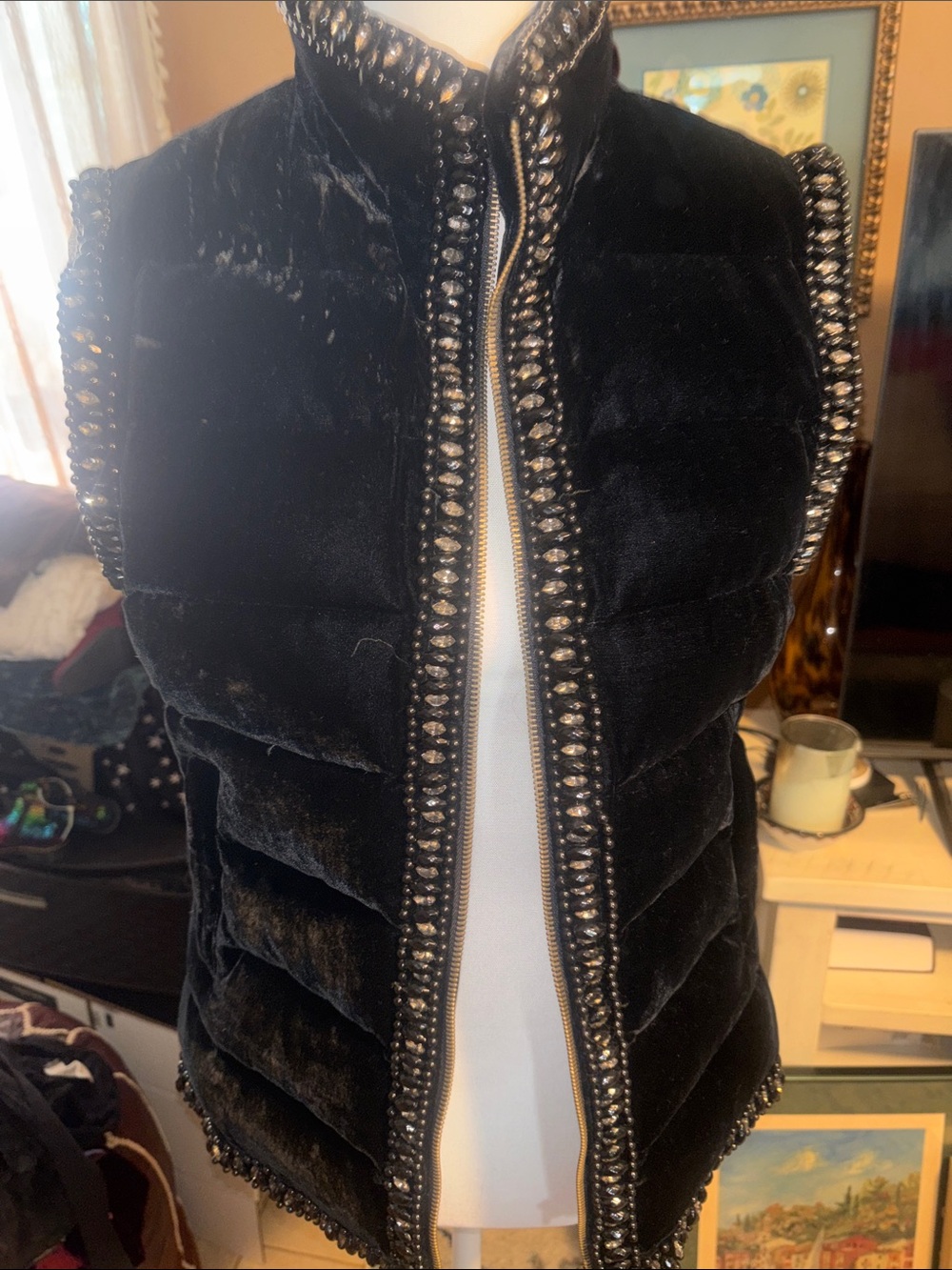 Just Cavalli Black Velvet Beaded Puffer Jacket